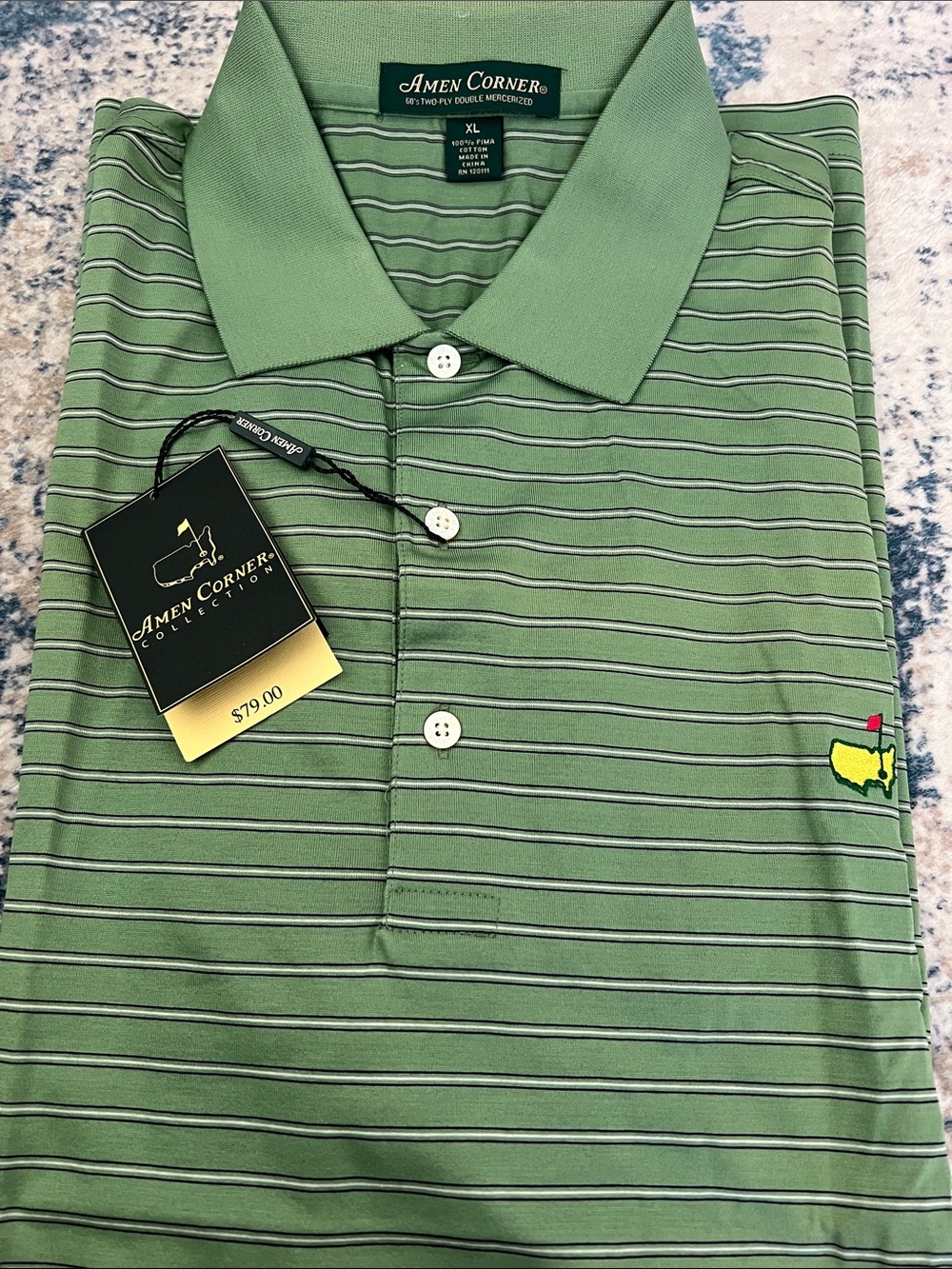 Amen Corner Men’s Green Striped Polo Shirt